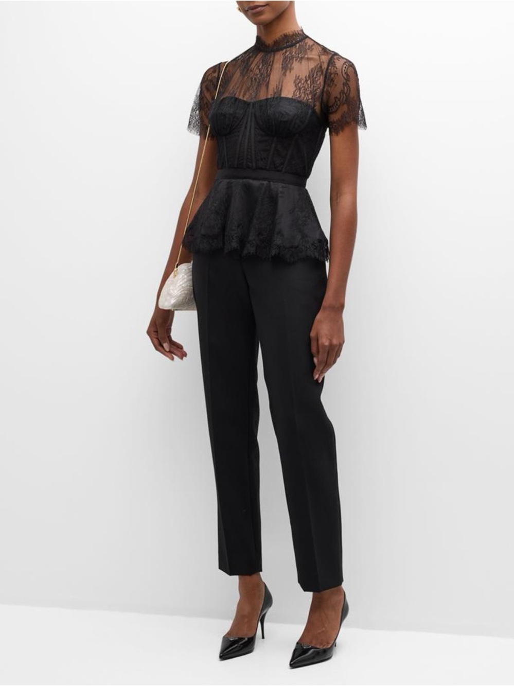 Simkhai Kehlani Sheer Lace Short-Sleeve Peplum Bustier Top - Picture 3 of 6